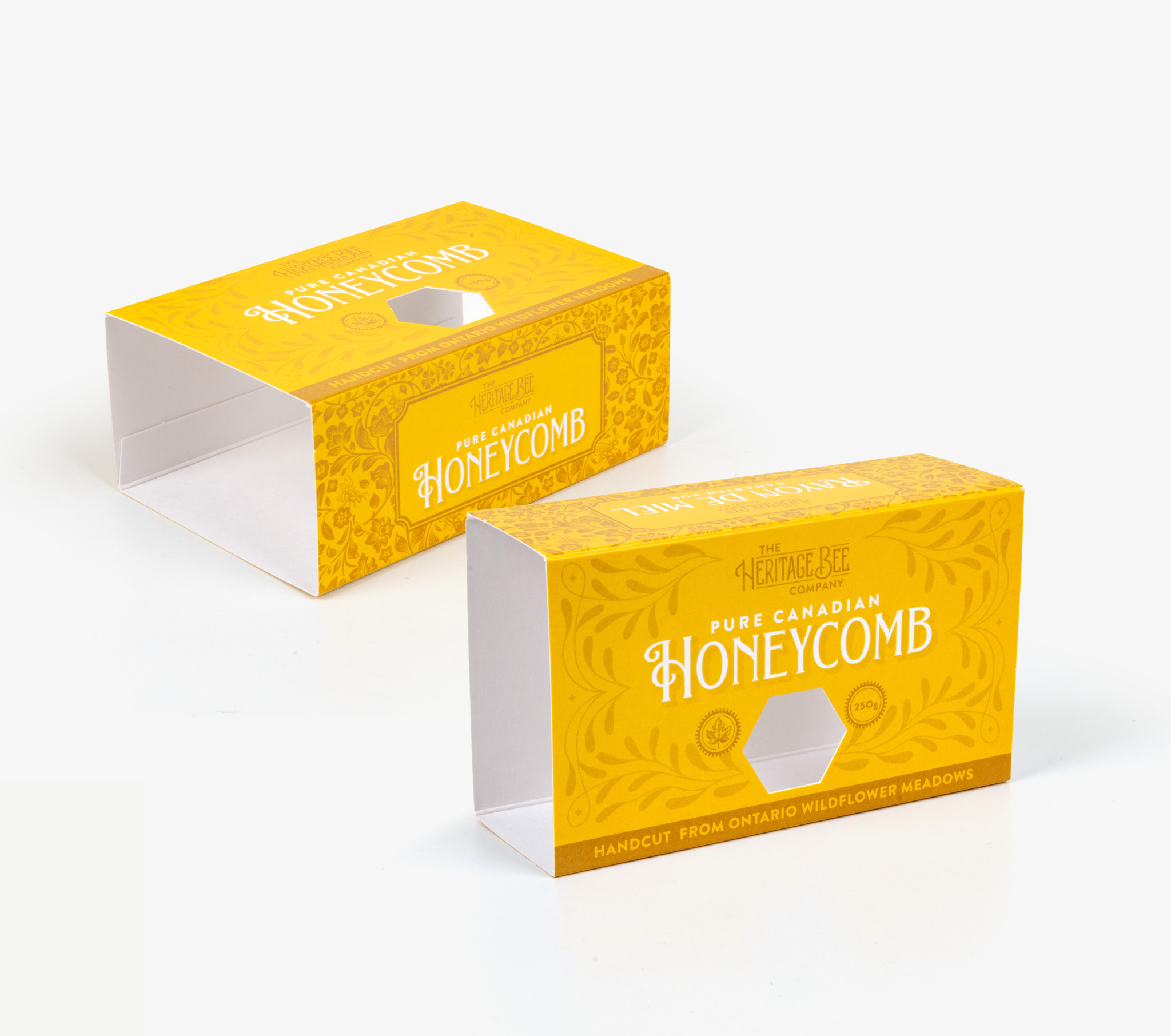 Heritage Bee Pure Canadian Honeycomb yellow window cartons